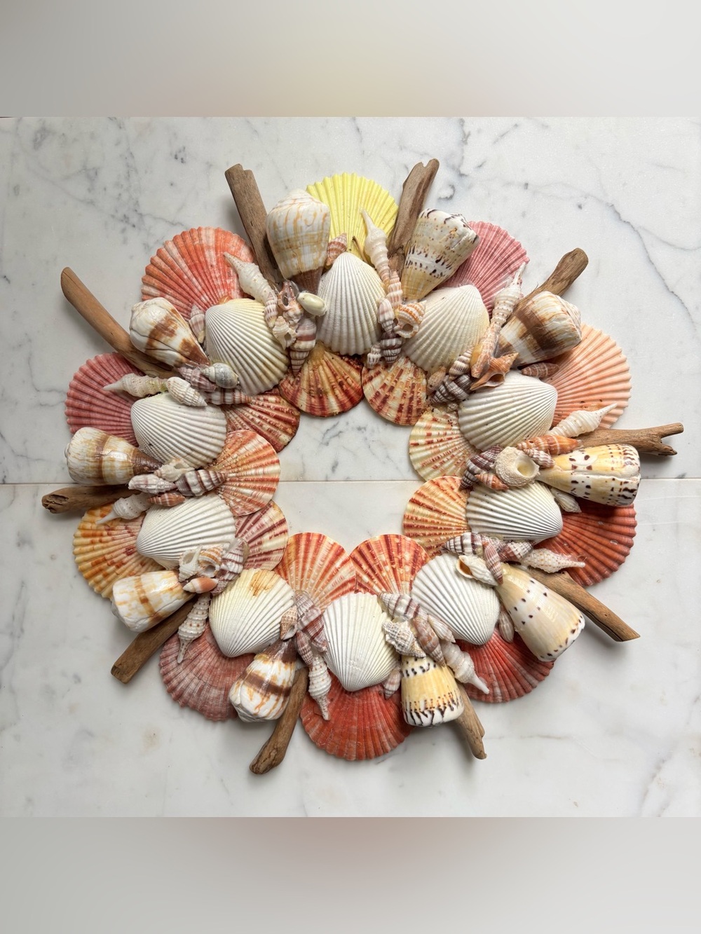 Vintage Seashell and Beachwood Wreath Decorative Wall Accent